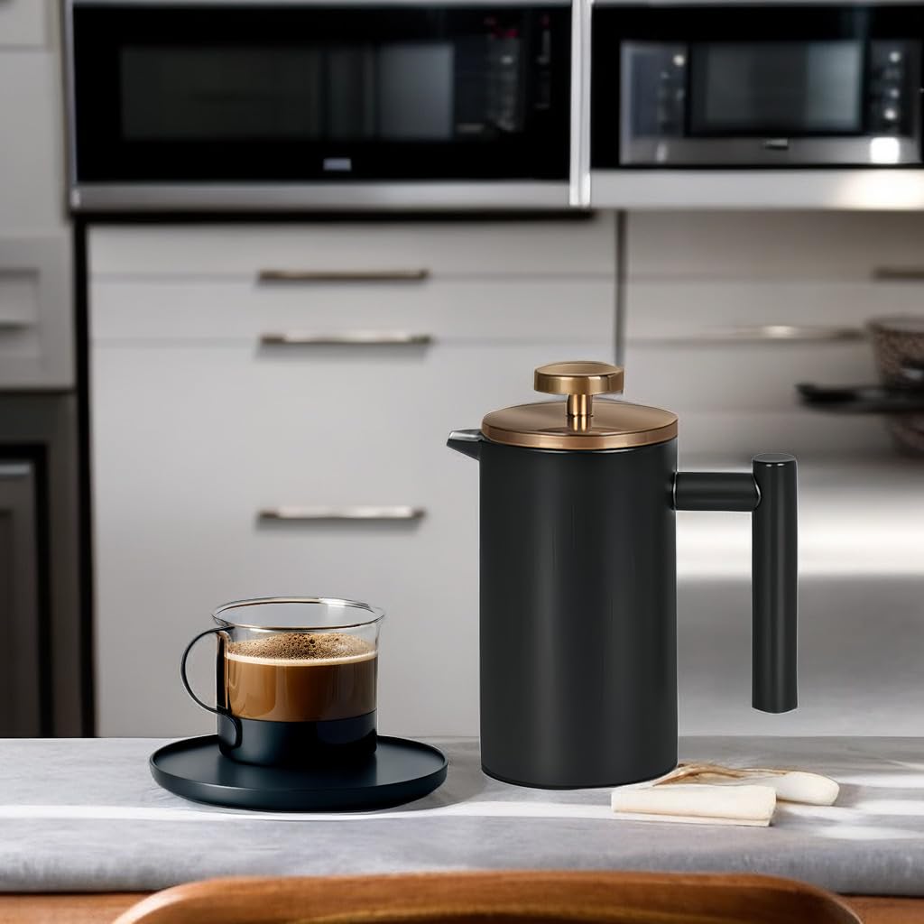 Black Stainless Steel 12oz French Press Coffee Maker S48405