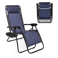 NavyBlue Adjustable Folding Zero Gravity Lounge Chair with Pillow and Cup Holder S912