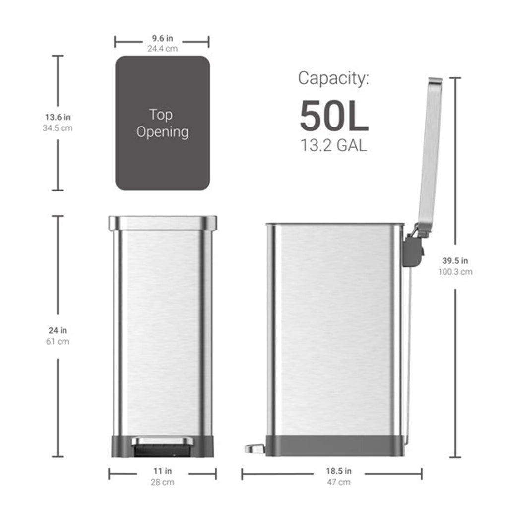 13.2 Gallon Stainless Steel Step On Trash Can M937