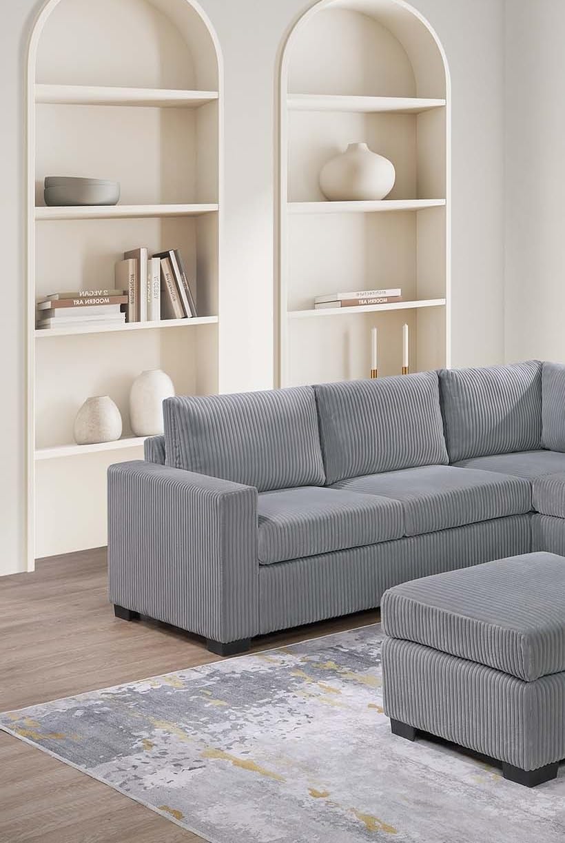 Light Gray Corduroy 4pc Sectional Sofa Set F83790