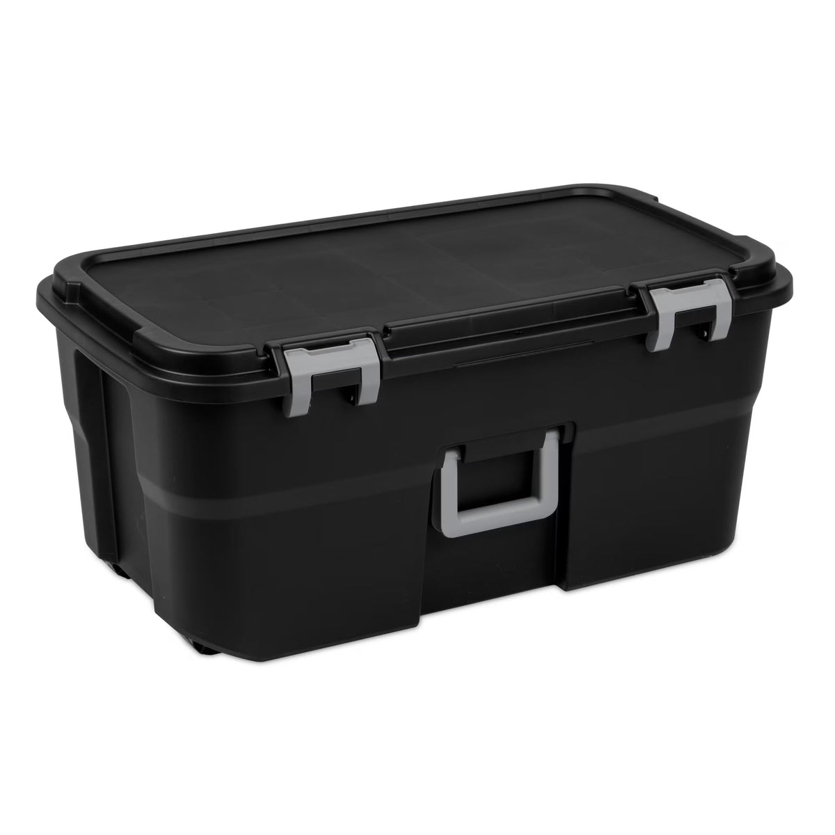 22 Gallon Black Wheeled Plastic Storage Trunk with Lids V2678