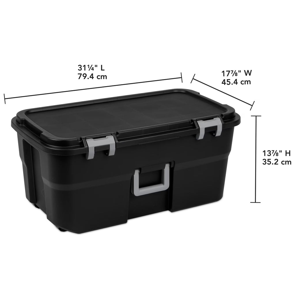 22 Gallon Black Wheeled Plastic Storage Trunk with Lids V2678