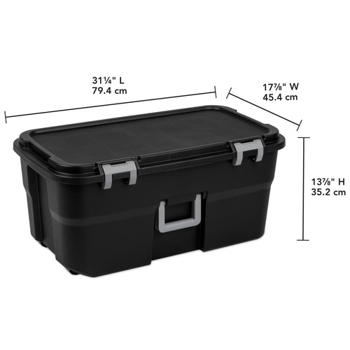 22 Gallon Black Wheeled Plastic Storage Trunk with Lids V2678