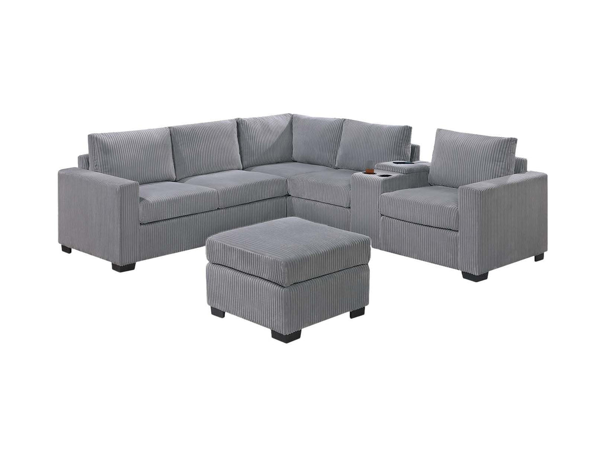 Light Gray Corduroy 4pc Sectional Sofa Set F83790