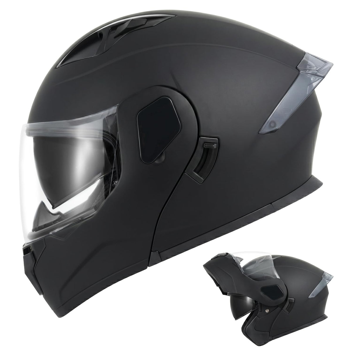 Full Face Flip Up Matte Black Motorcycle Helmet K509872