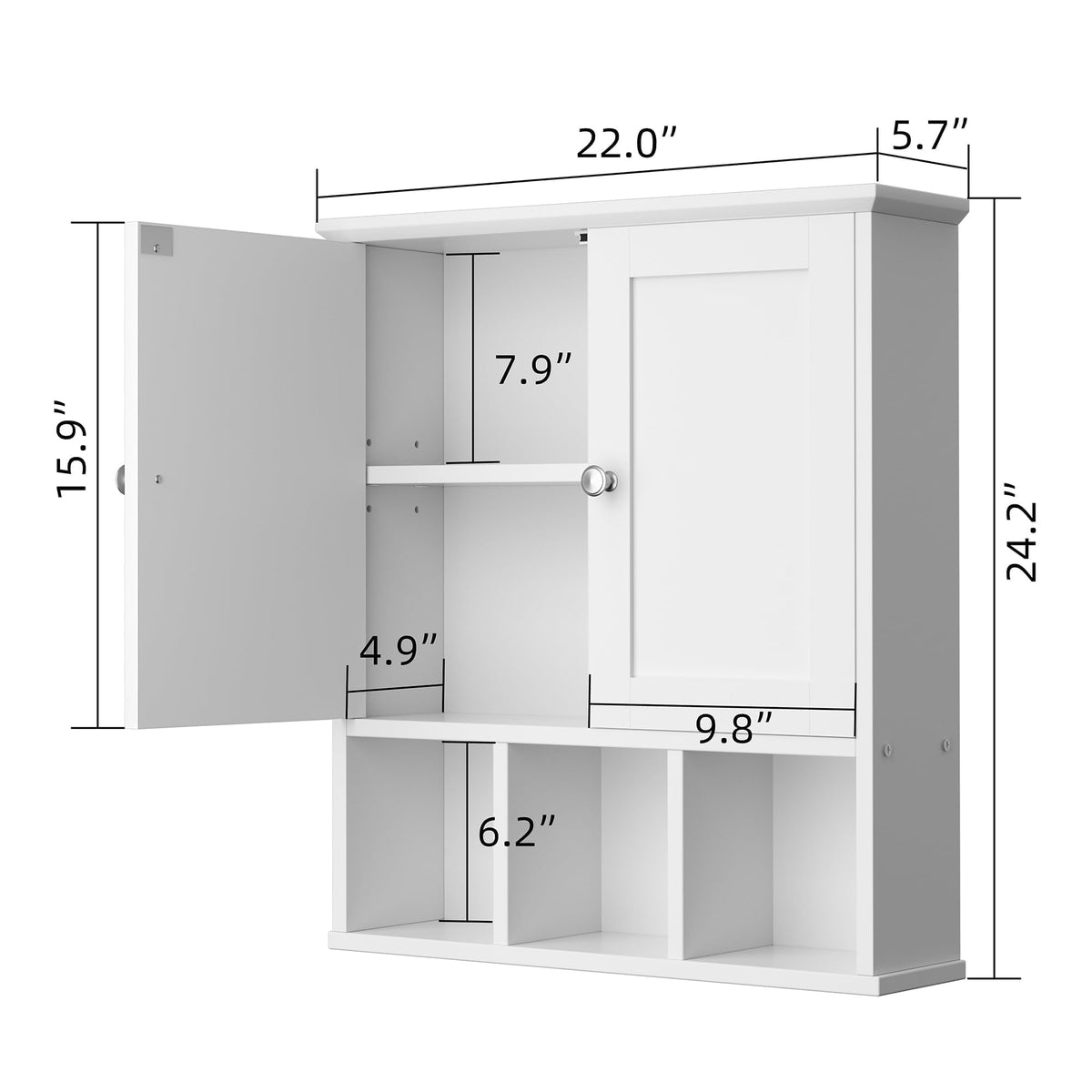 Wall Mounted White Medicine Cabinet with Adjustable Shelf E177882