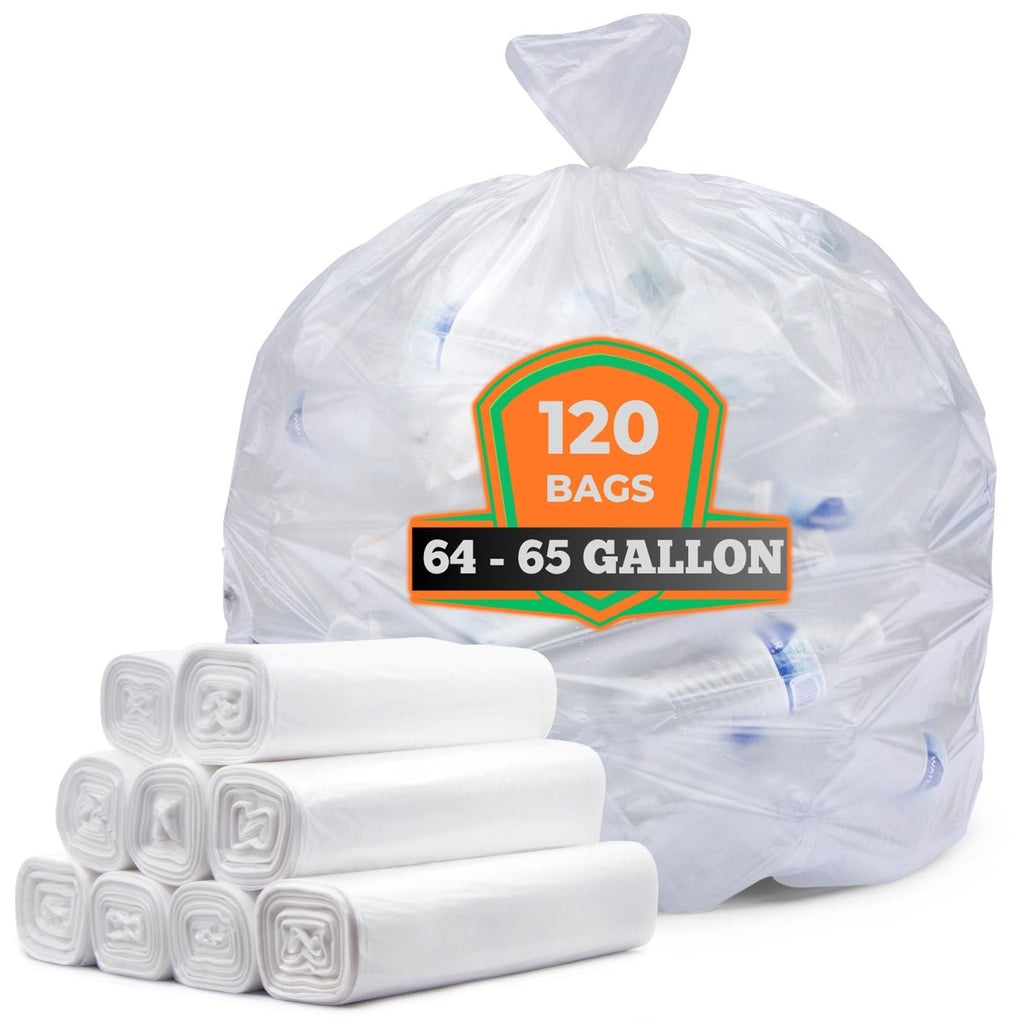 64-65 Gallon Clear Trash Bags, 120 Count Heavy Duty Garbage Bags C32966