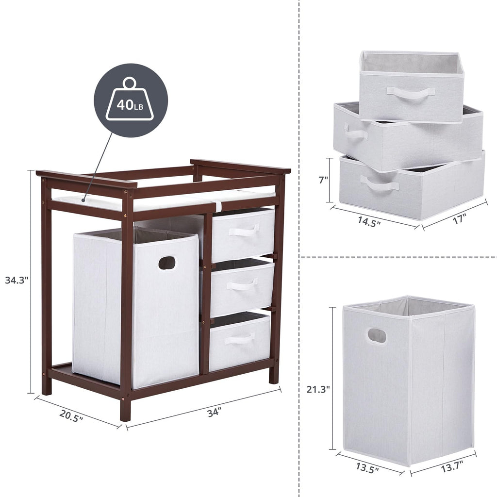 Modern Baby Changing Table with Laundry Hamper & 3 Drawers P9402