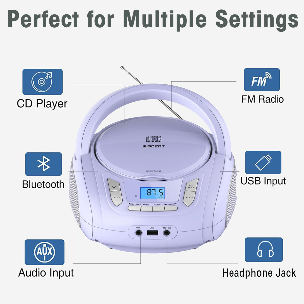 Portable CD Player with Bluetooth FM Radio USB MP3 R553