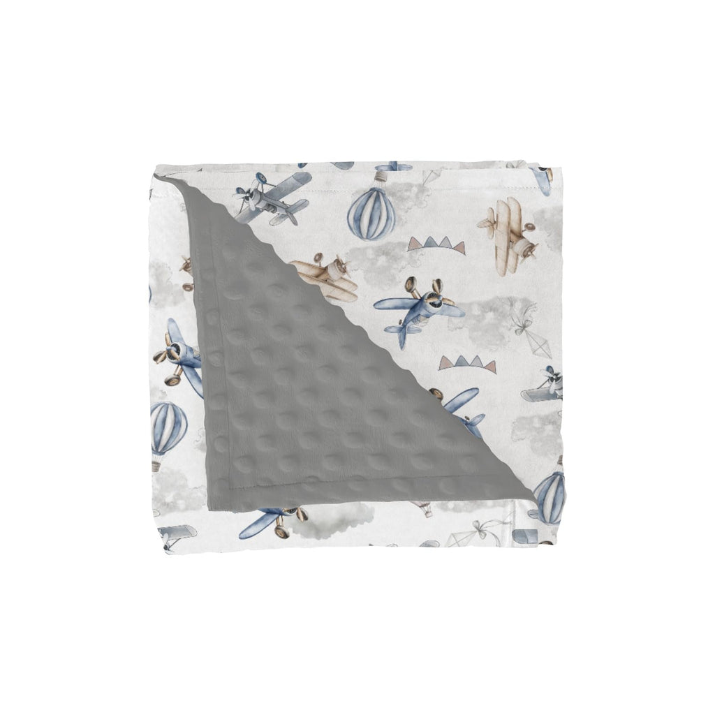 Vintage Planes Helicopters Hot Air Balloon Soft Mink Dotted Backing Double Layer Baby Blanket 30x40 J1966