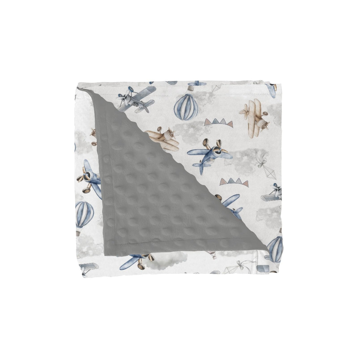 Vintage Planes Helicopters Hot Air Balloon Soft Mink Dotted Backing Double Layer Baby Blanket 30x40 J1966