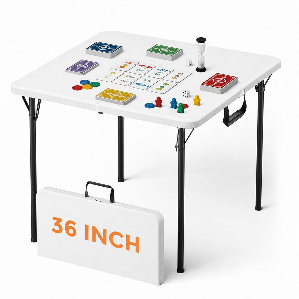 36" Square White Plastic Folding Card Table with Carrying Handle B229877