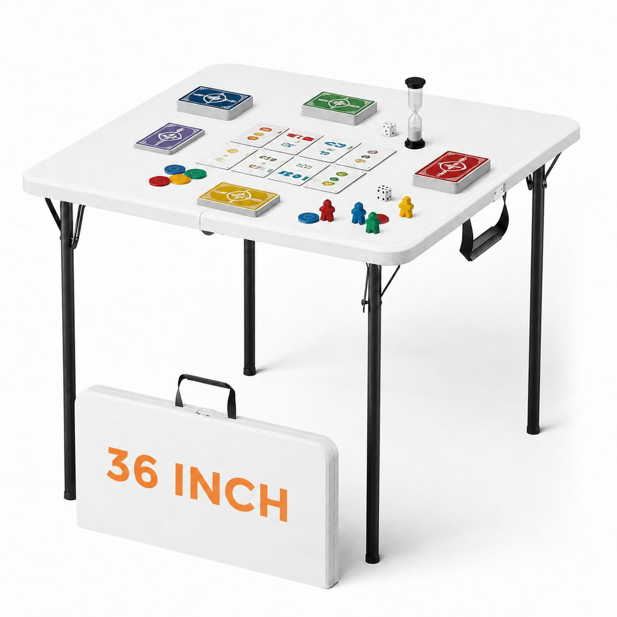 36" Square White Plastic Folding Card Table with Carrying Handle B229877