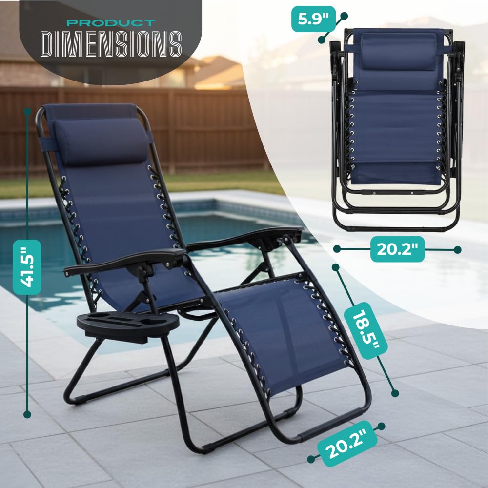 NavyBlue Adjustable Folding Zero Gravity Lounge Chair with Pillow and Cup Holder S912
