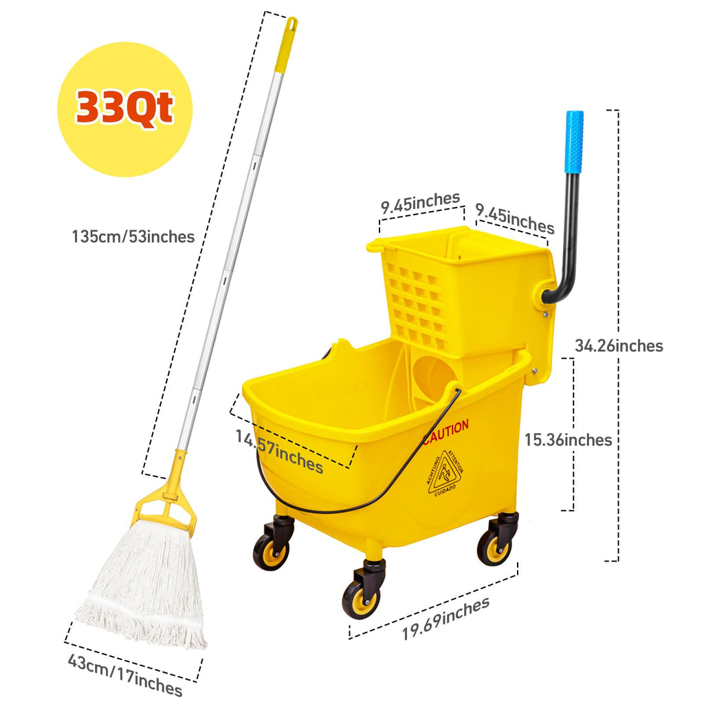 33 Qt Mop Bucket with Side-Press Wringer and Cotton Mop A343225