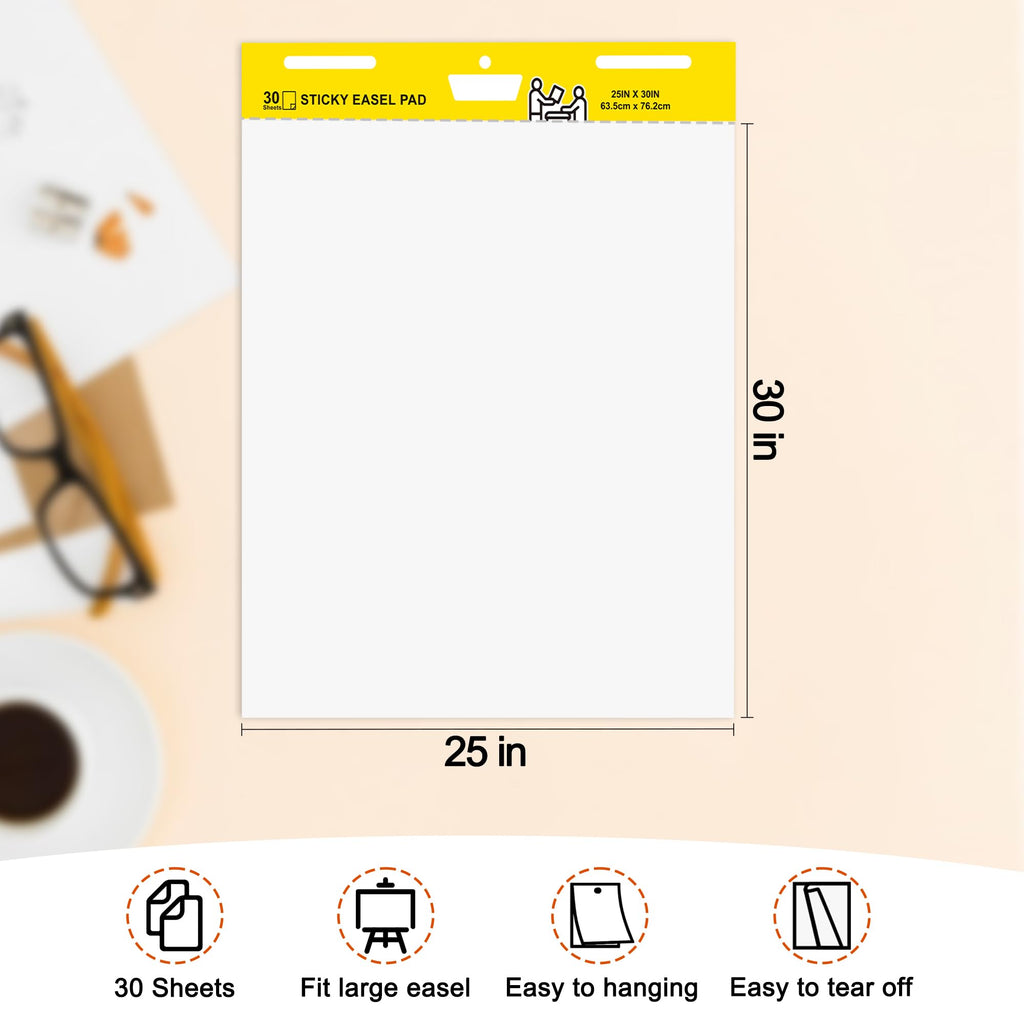 Self Stick Flip Chart Paper 25 in x 30 in 30 Sheets 4 Pad Pack White Y967130