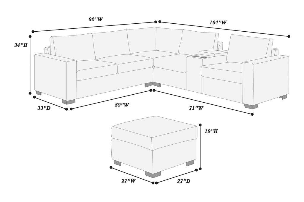 Light Gray Corduroy 4pc Sectional Sofa Set F83790