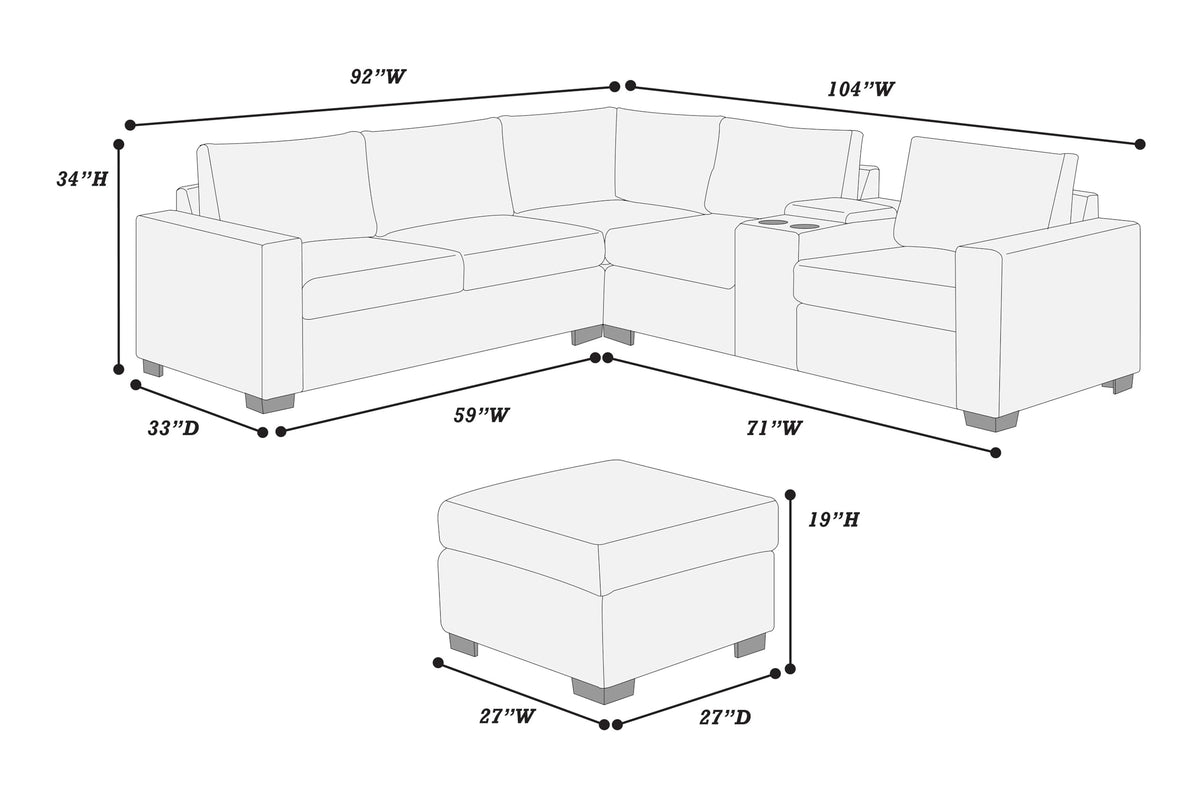 Light Gray Corduroy 4pc Sectional Sofa Set F83790