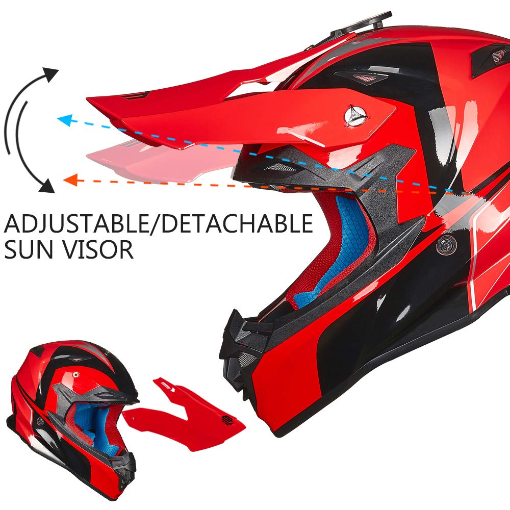 Adult Dirt Bike Helmets ATV Motocross Helmet with Camera Mount DOT Red Black M I82625