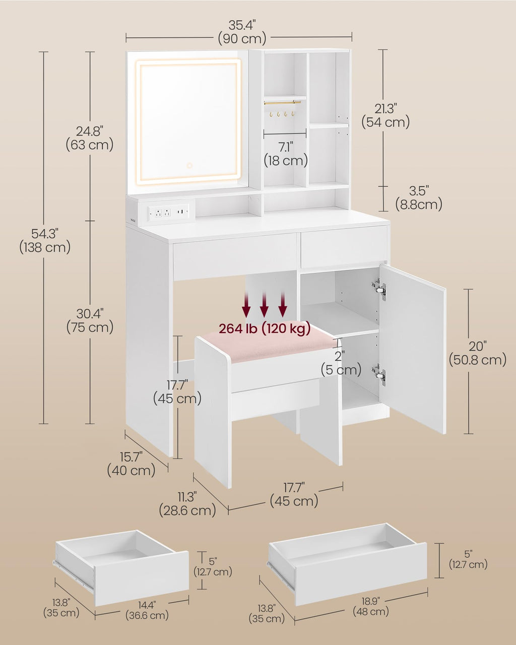 Vanity Desk with Mirror and Lights R496203