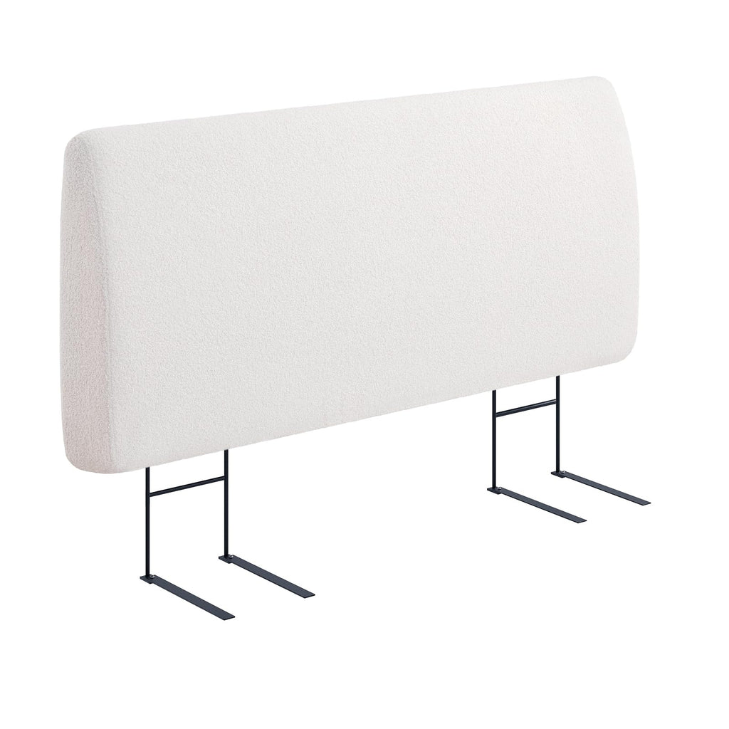 4.7" Upholstered Queen Size Headboard Teddy Velvet Beige Q41857