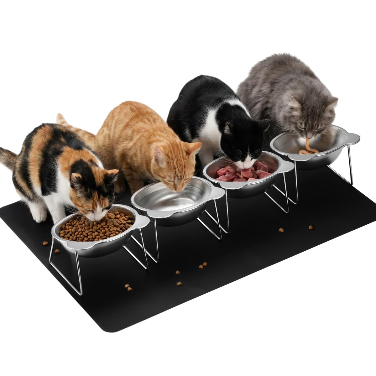 4 Set Elevated Stainless Steel Cat Food Water Bowls Y2427