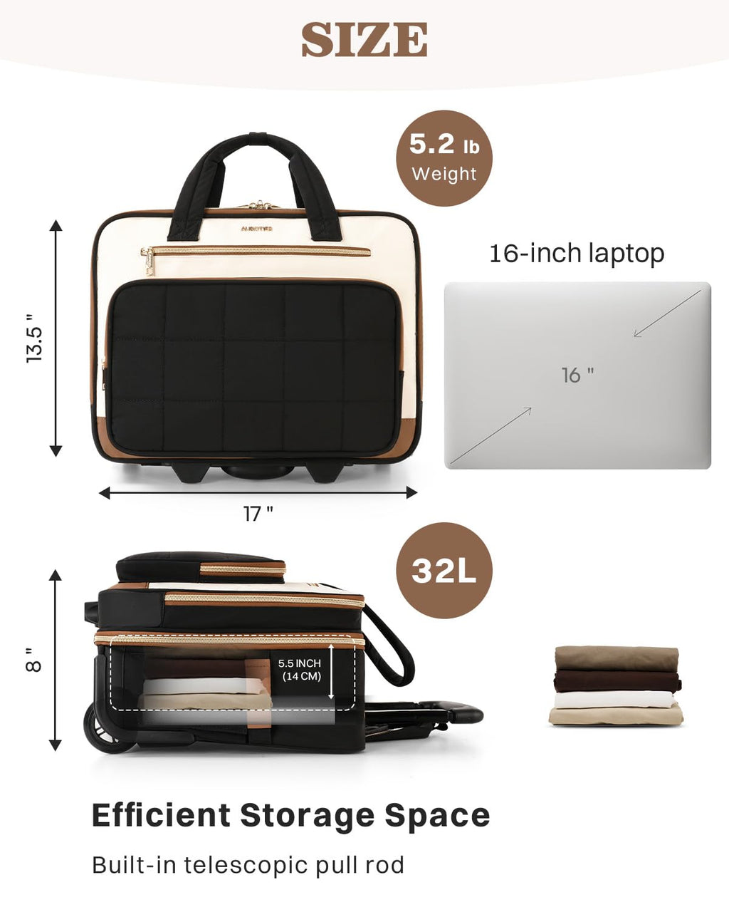 Rolling Puffer Laptop Bag Set with Wheels, 16 Inch Underseat Carry on Luggage J546452