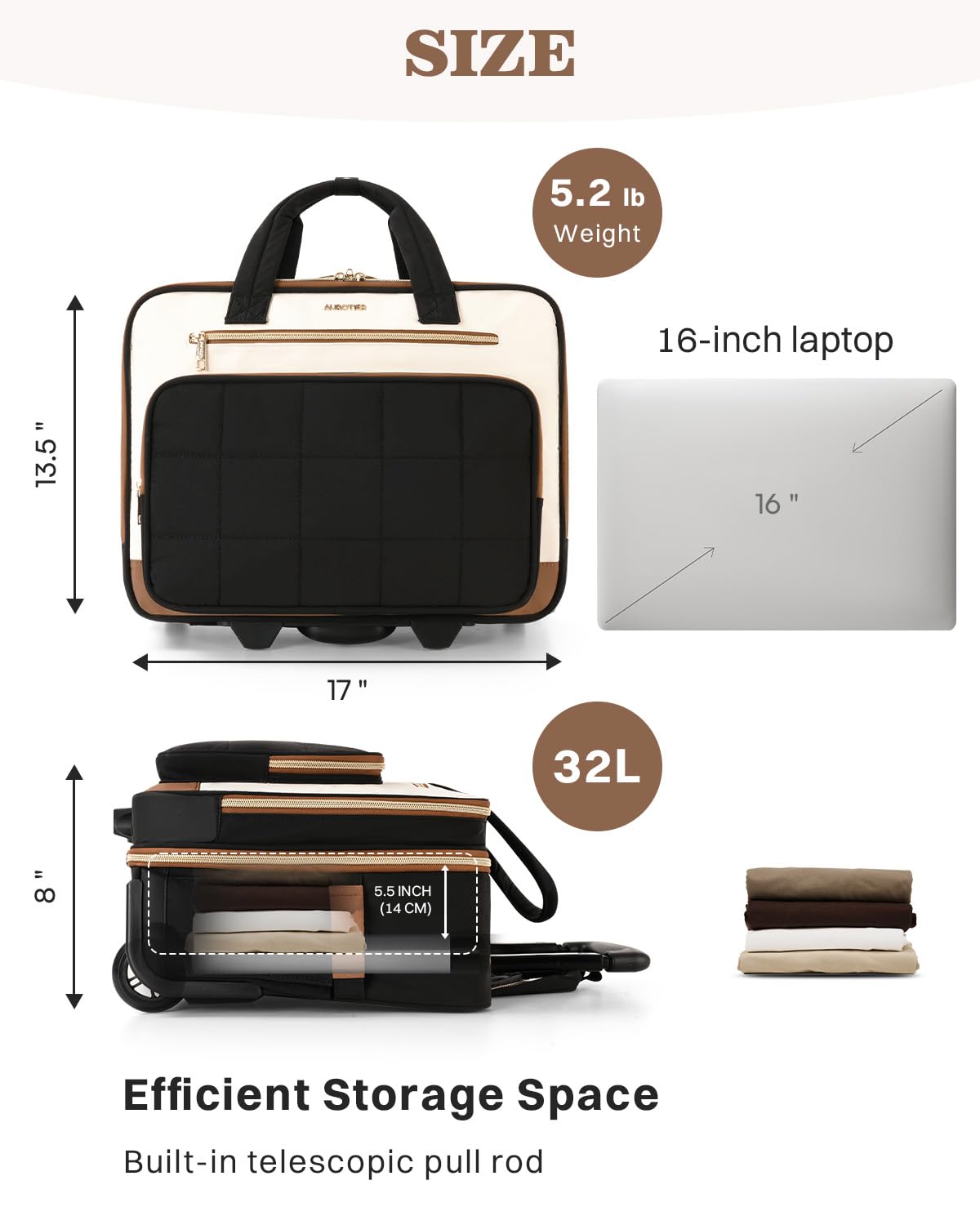 Rolling Puffer Laptop Bag Set with Wheels, 16 Inch Underseat Carry on Luggage J546452