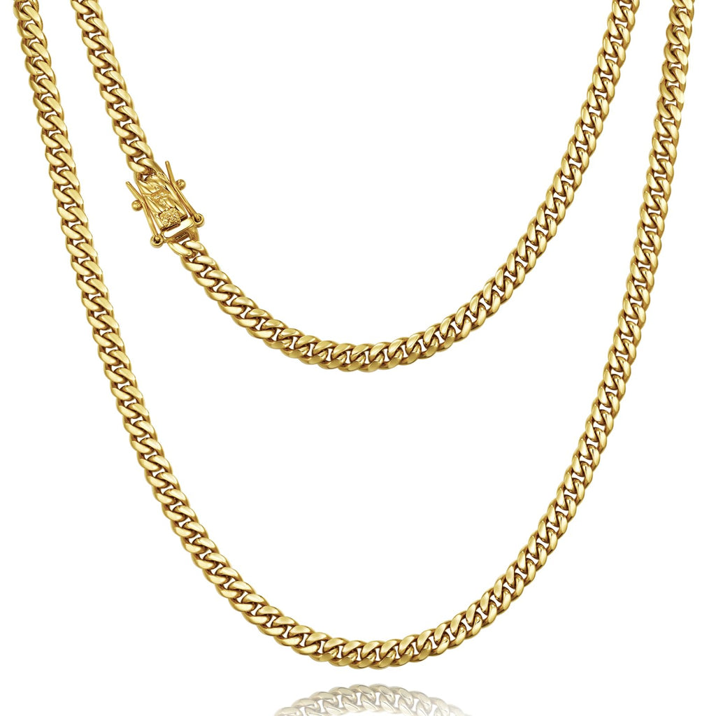 3mm 6mm Cuban Link Chain 14K Gold Plated Stainless Steel Necklace U706