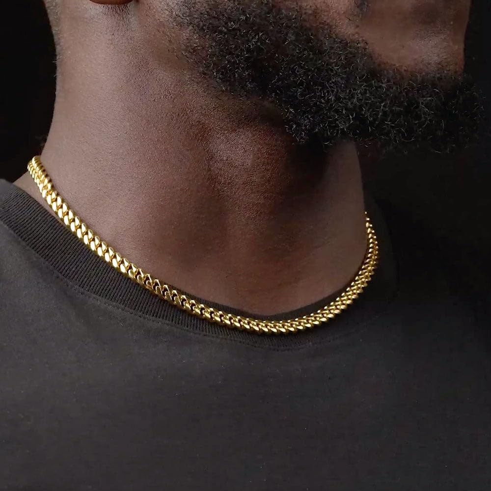 3mm 6mm Cuban Link Chain 14K Gold Plated Stainless Steel Necklace U706