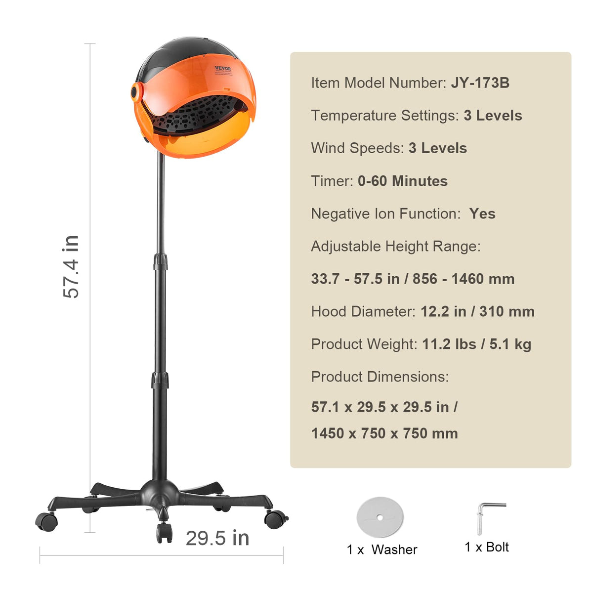 1875W Ionic Hooded Hair Dryer with Timer X742