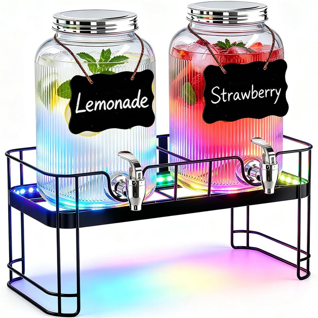 2 Pack 1 Gallon Glass Drink Dispensers with Stand O5947