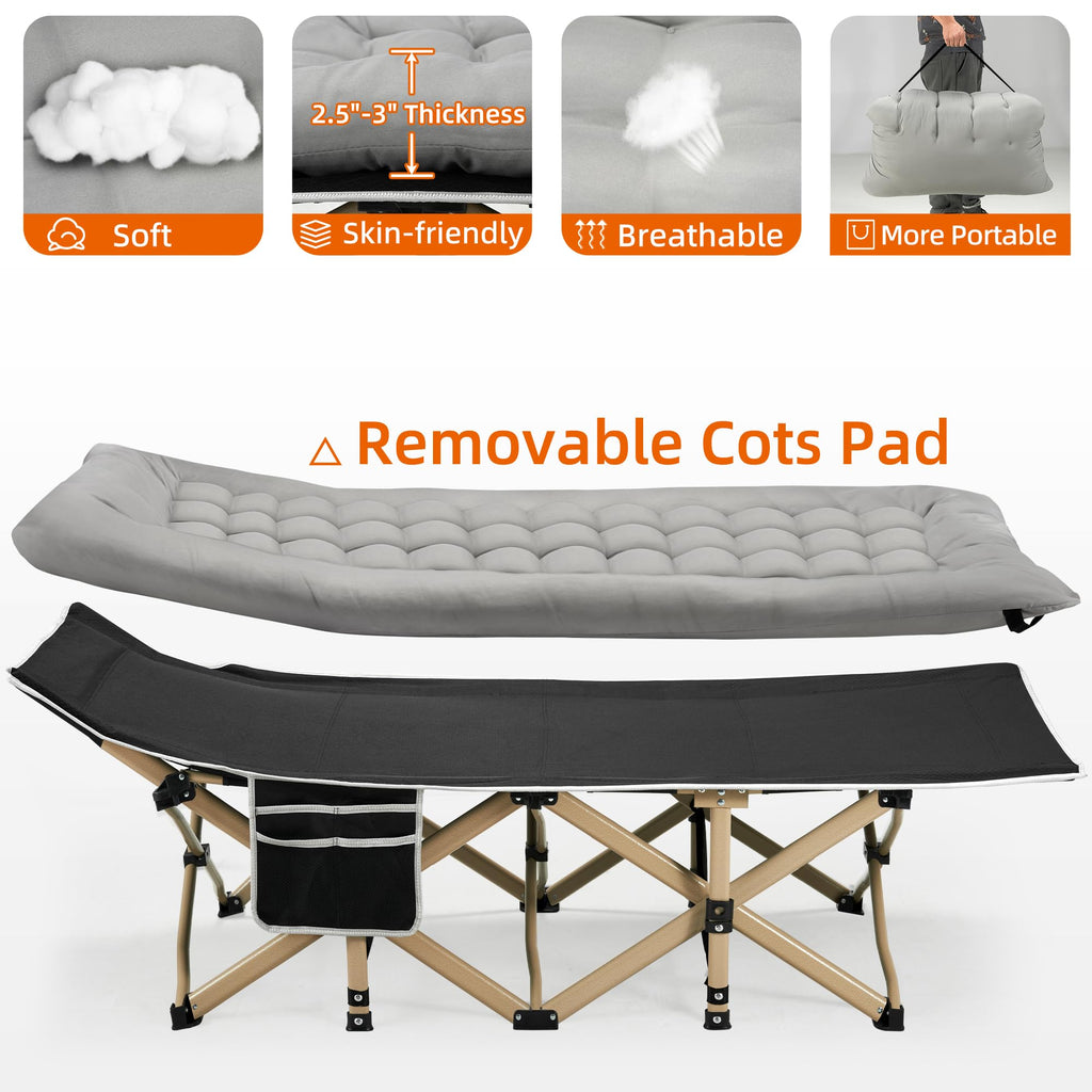 Portable Camping Cot Extra Wide with Thick Mattress Grey H75617