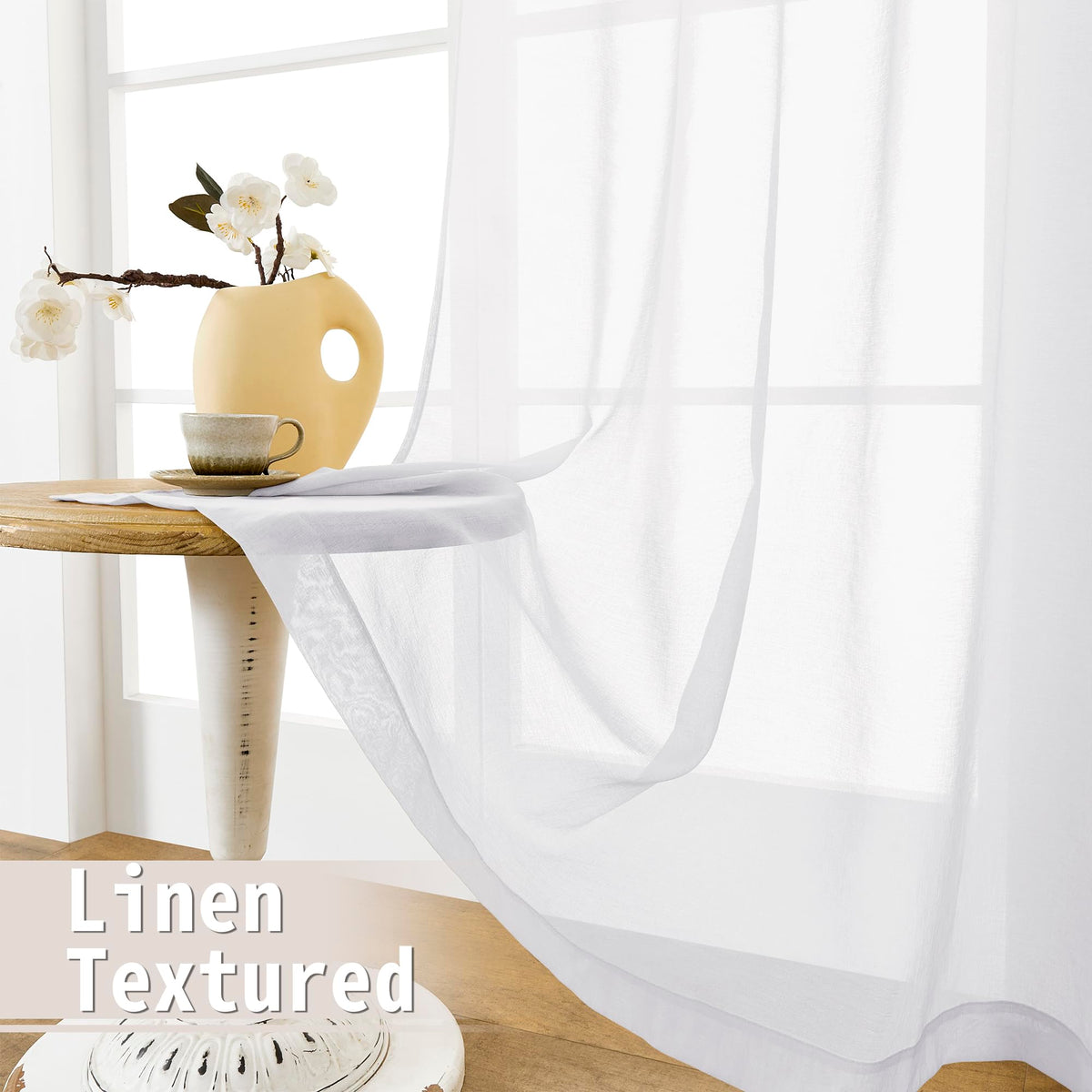 White Linen Textured Sheer Curtains, 25 x 72 Inches, 1 Panel Z450
