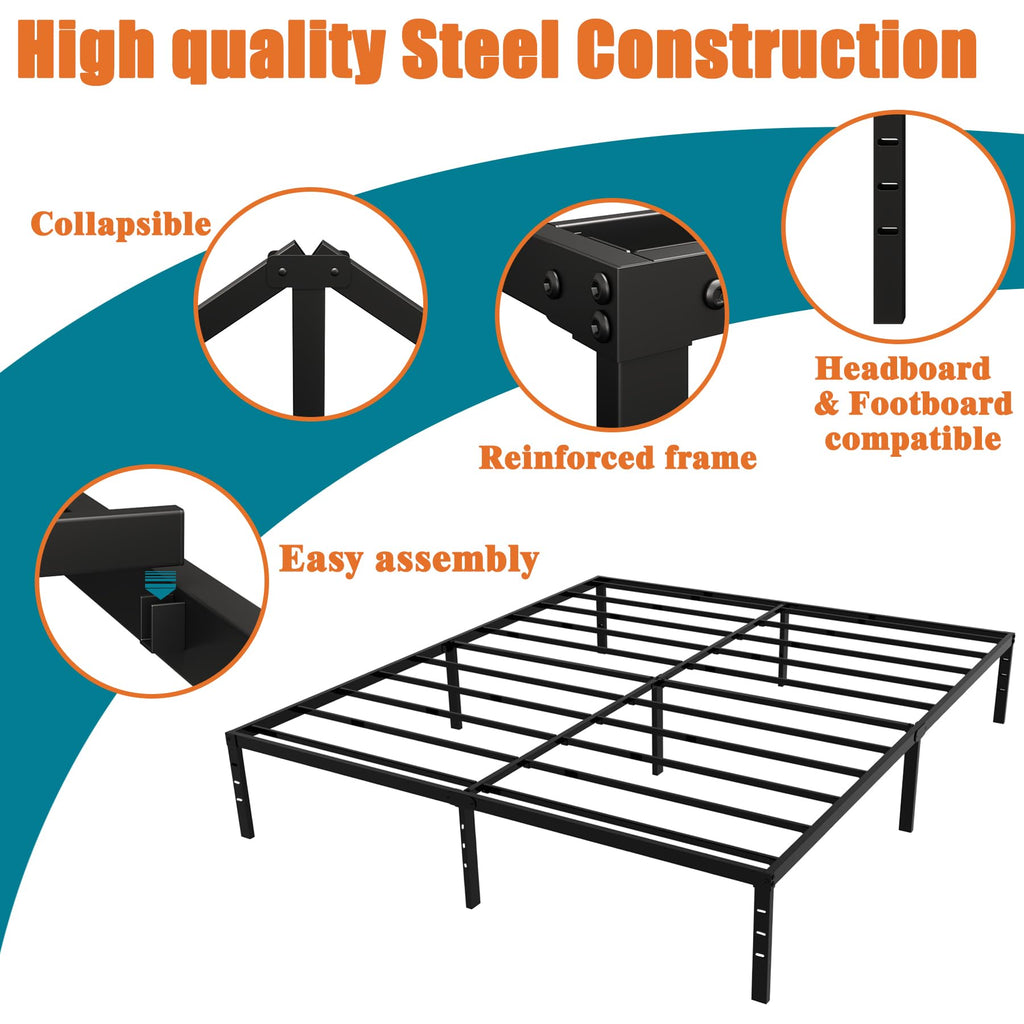 Queen Size 18 Inch Metal Platform Bed Frame N1590