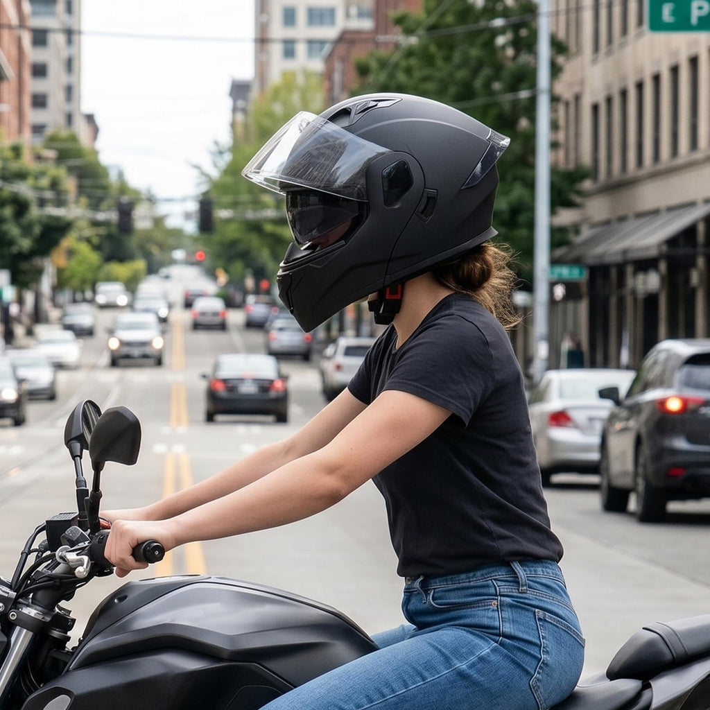 Full Face Flip Up Matte Black Motorcycle Helmet K509872