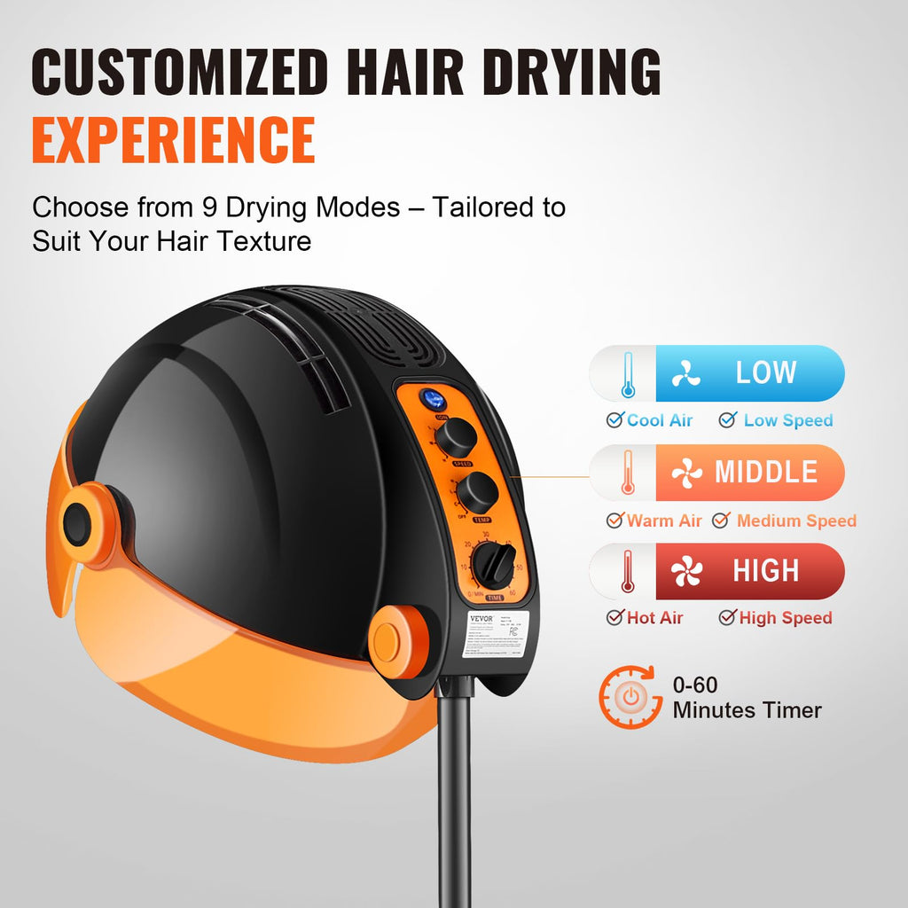 1875W Ionic Hooded Hair Dryer with Timer X742