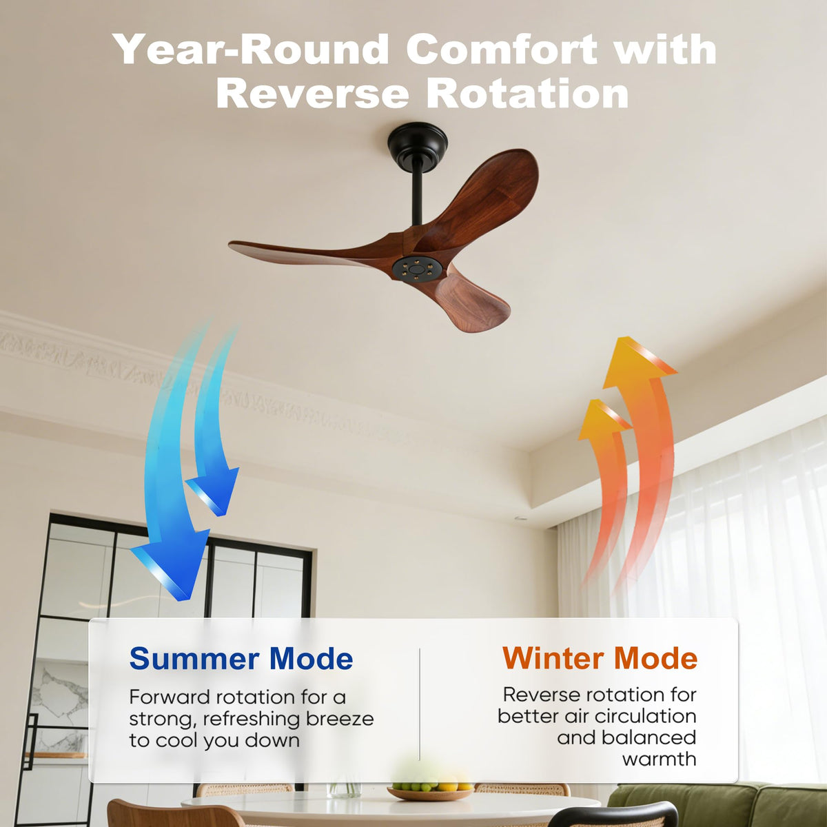 Solid Wood 3 Blade Ceiling Fan with Remote Wall Control P440