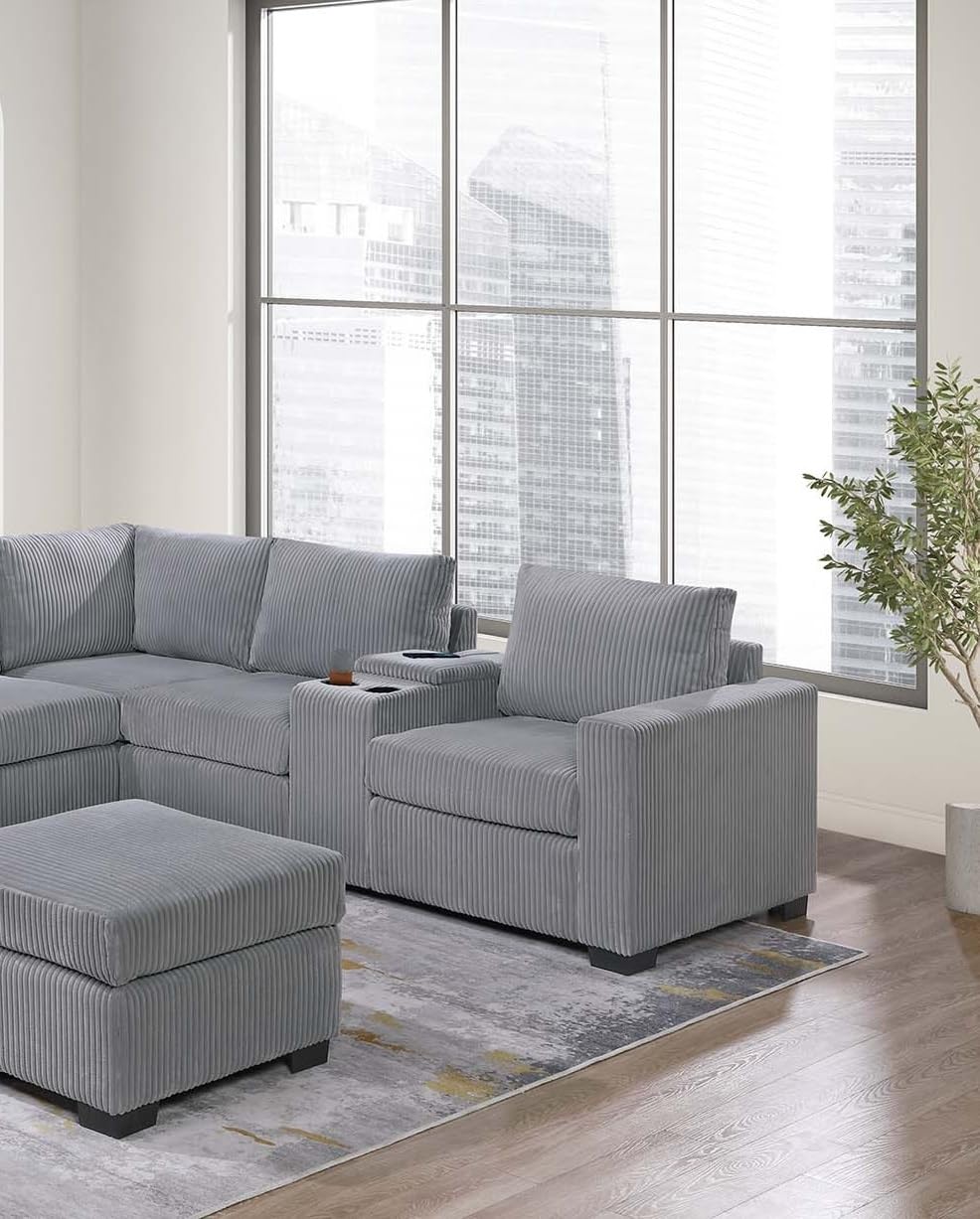 Light Gray Corduroy 4pc Sectional Sofa Set F83790
