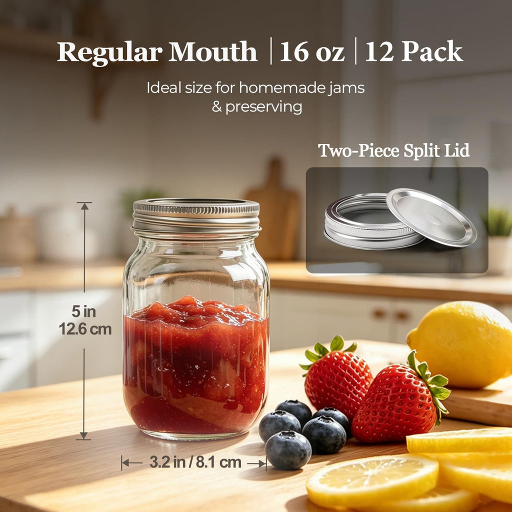 16 oz Regular Mouth Mason Jars 12 Pack Z427356