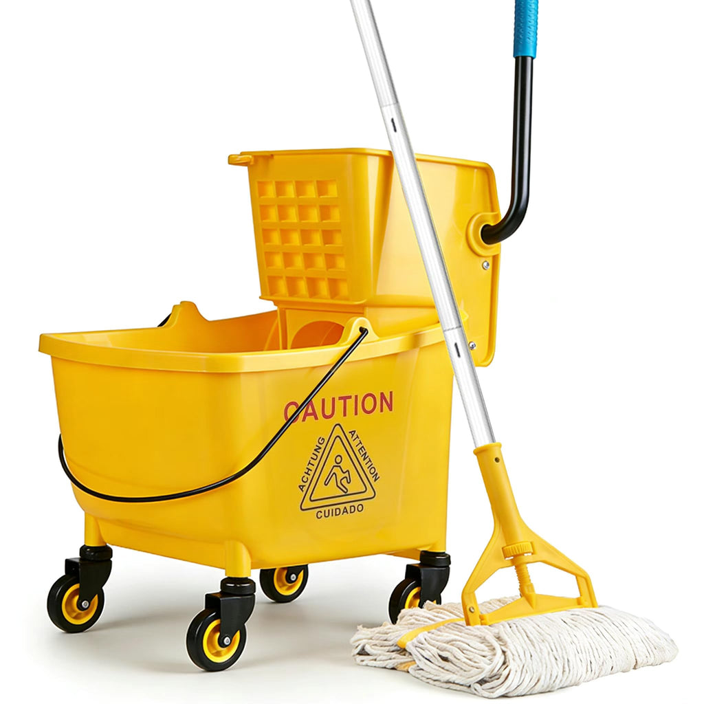 33 Qt Mop Bucket with Side-Press Wringer and Cotton Mop A343225