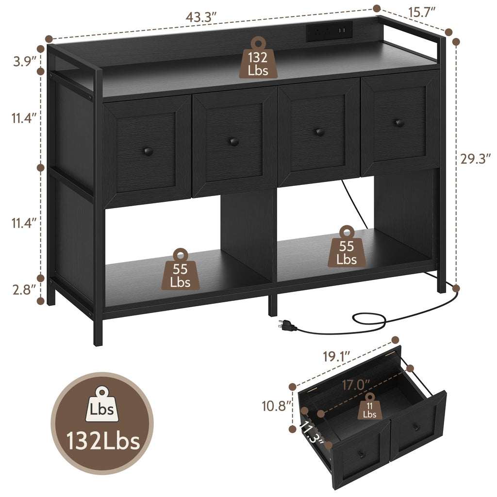 Black 2 Drawer Wood File Cabinet with Power Outlet X299441