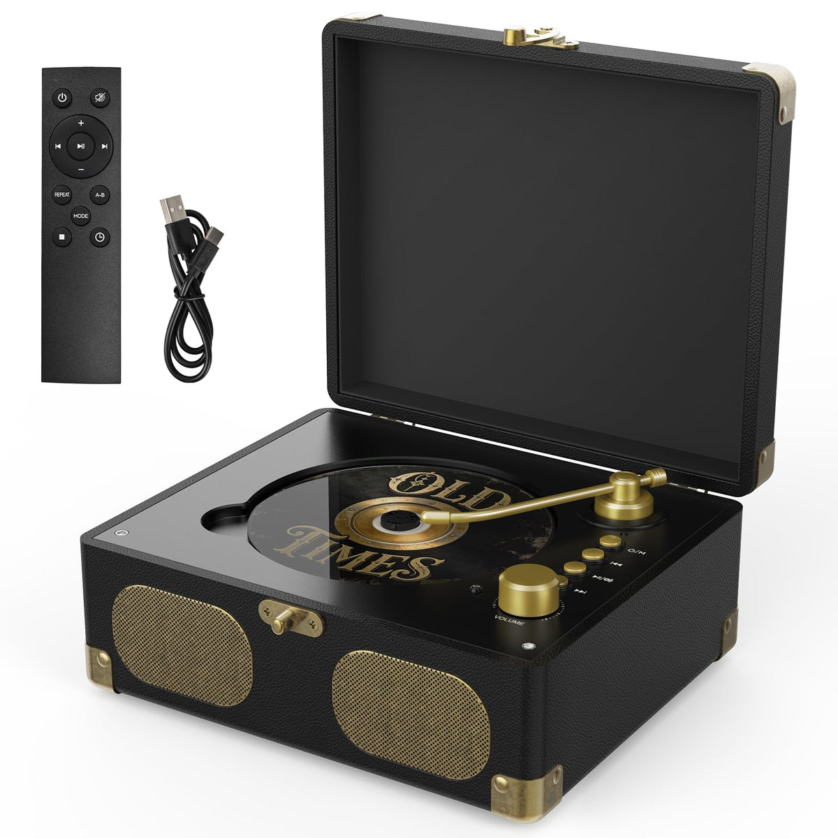 Black Portable CD Player with Speakers, Bluetooth, Remote Control, USB Playback A93117