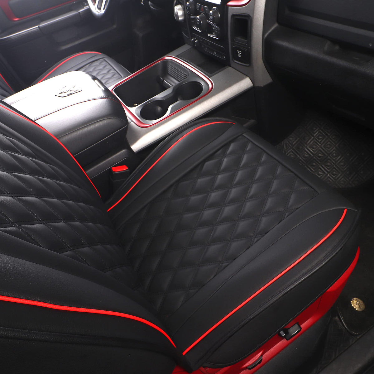 Waterproof Synthetic Leather Car Seat Covers 5PCS Full Set Black Red M3152