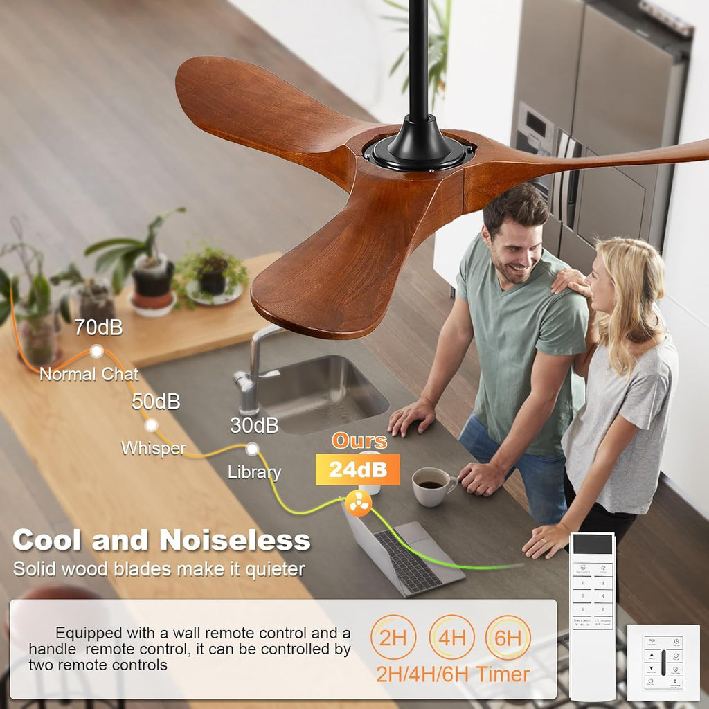 Solid Wood 3 Blade Ceiling Fan with Remote Wall Control P440