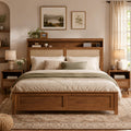 Brown Queen Wood Bed Frame with Storage Headboard J701