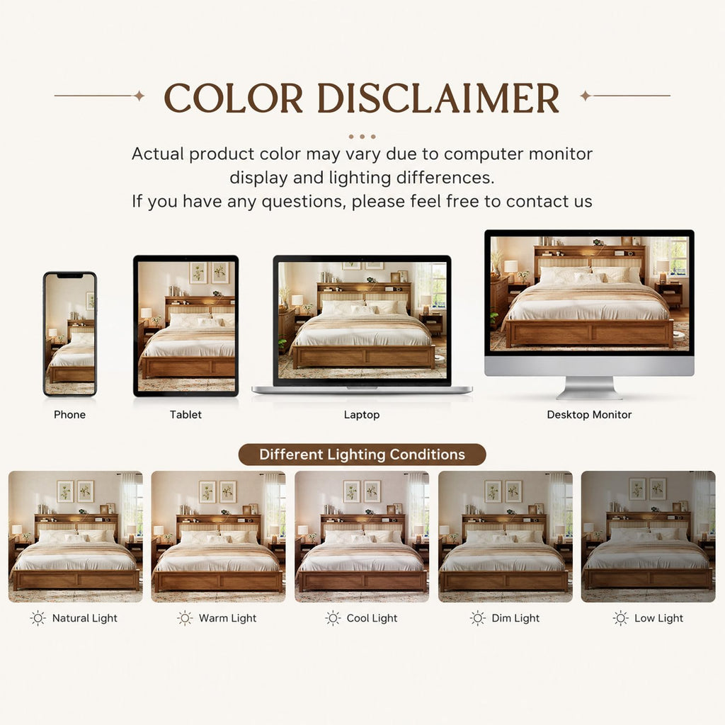 Brown Queen Wood Bed Frame with Storage Headboard J701