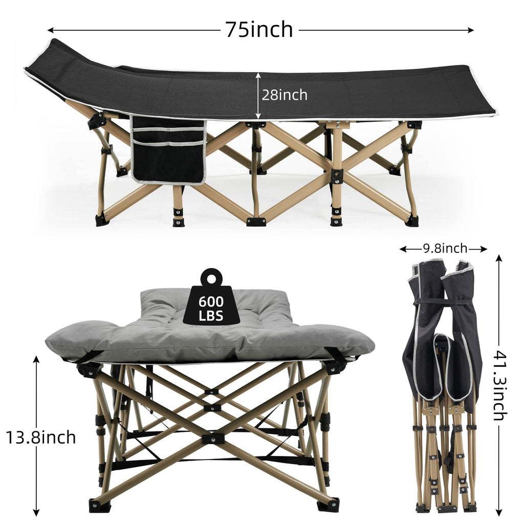 Portable Camping Cot Extra Wide with Thick Mattress Grey H75617