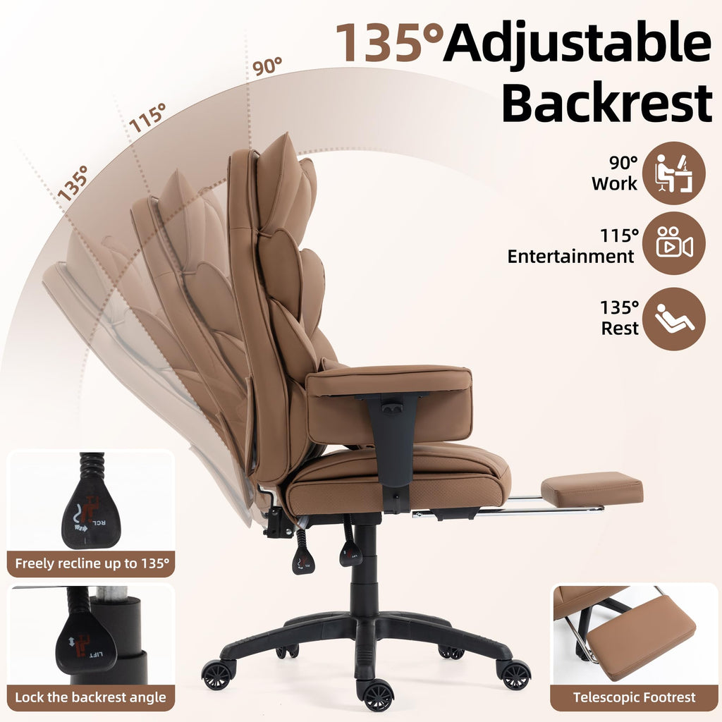 Brown Ergonomic Office Chair with Footrest K7467