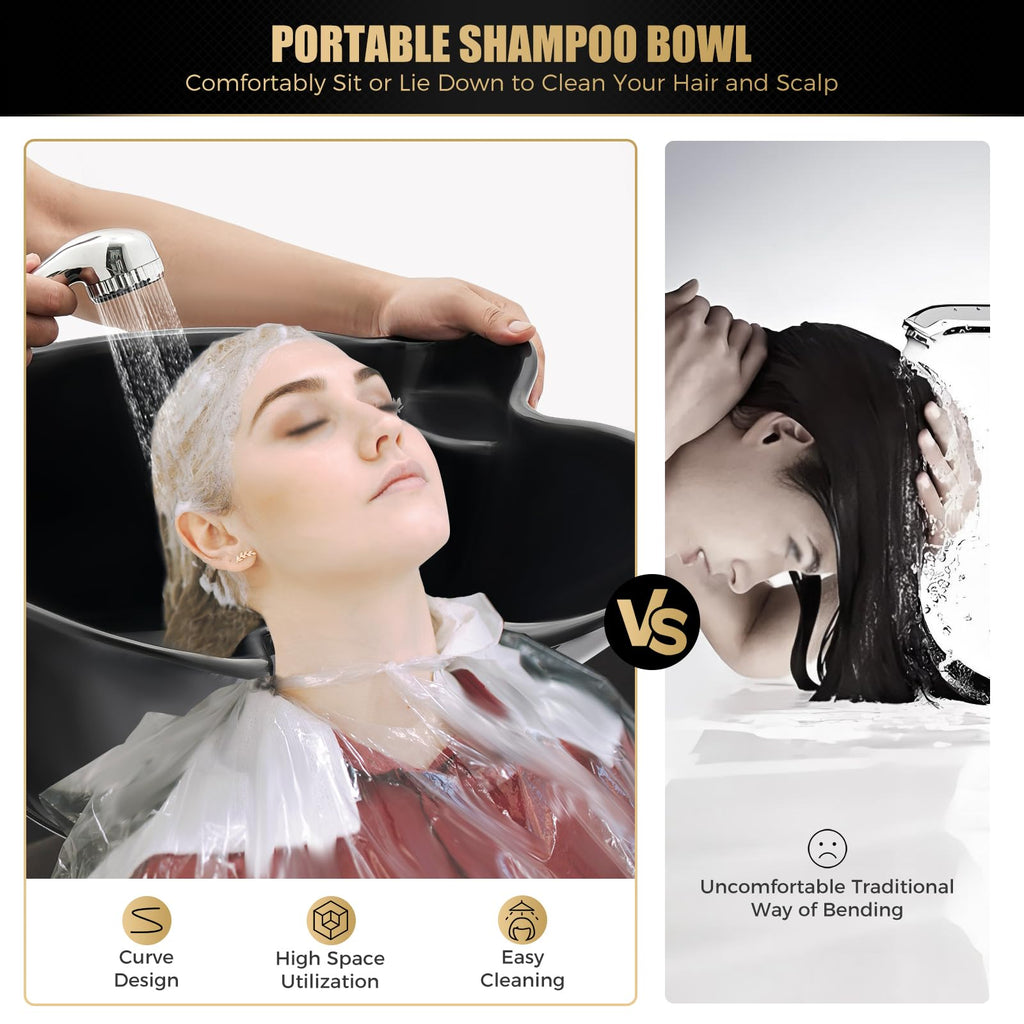 Portable Shampoo Bowl with 2 Buckets Electric Pump & Adjustable Hair Washing Basin U31598